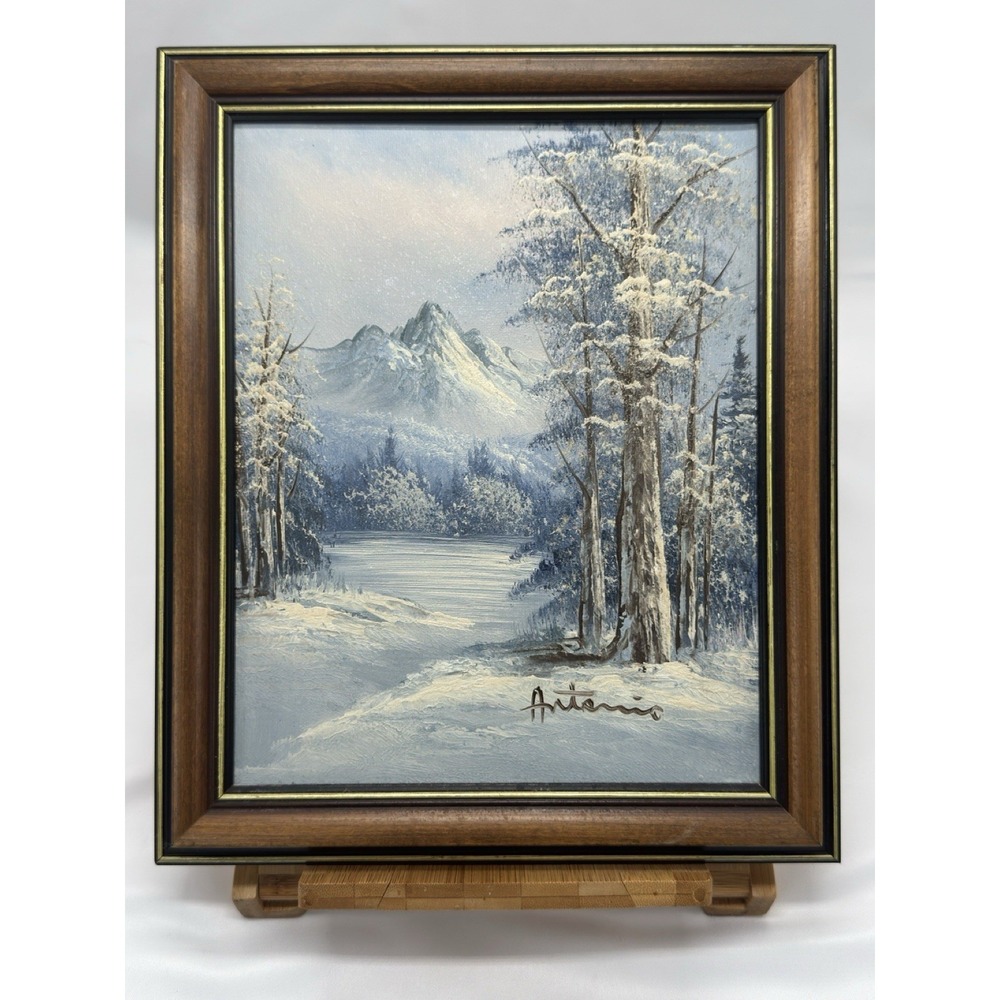 Antonio Tano Oil Painting Winter Mountain Landscape‎ Framed Signed Canvas